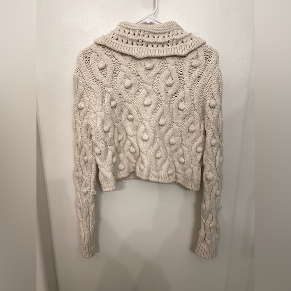 Zara Cream Cropped Button Up Collared Cardigan - Picture 2 of 4